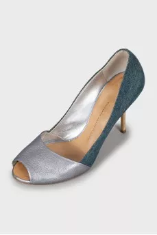 Leather and textile stiletto heels