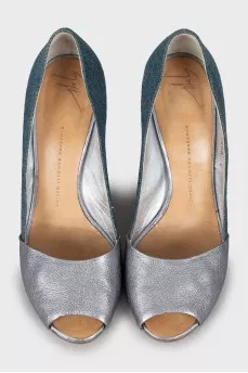Leather and textile stiletto heels