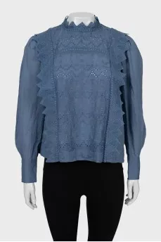 Blue Long Sleeve Blouse with Tag