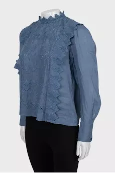 Blue Long Sleeve Blouse with Tag