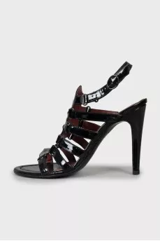 Patent leather wedge heel sandals