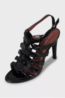 Patent leather wedge heel sandals