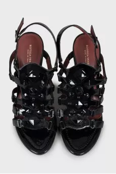 Patent leather wedge heel sandals