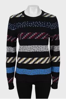 Wool sweater with combined print