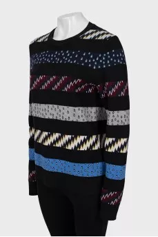 Wool sweater with combined print