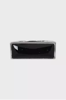 Silver ring with rectangular crystal