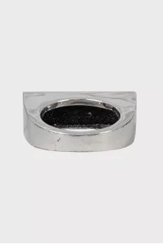 Silver ring with rectangular crystal