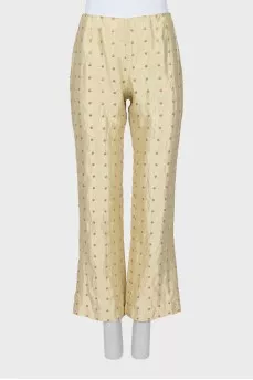 Silk flared trousers with embroidery
