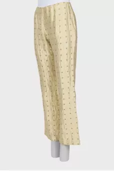 Silk flared trousers with embroidery