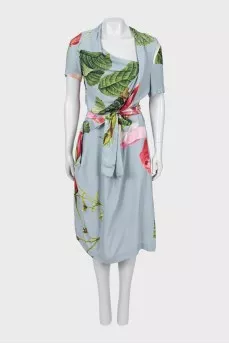 Floral Print Midi Dress with Belt