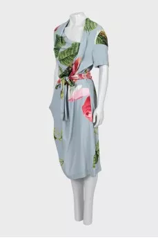 Floral Print Midi Dress with Belt