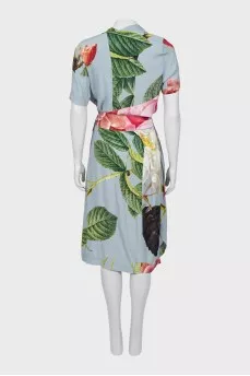 Floral Print Midi Dress with Belt
