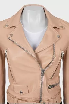 Cropped leather jacket in pink