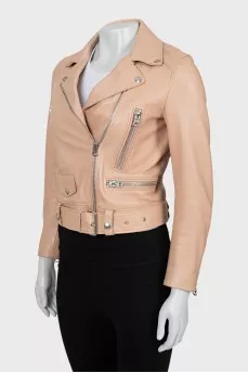 Cropped leather jacket in pink