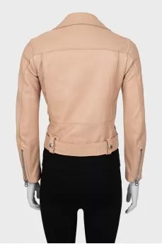 Cropped leather jacket in pink