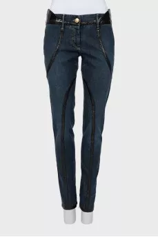 Jeans with faux leather inserts