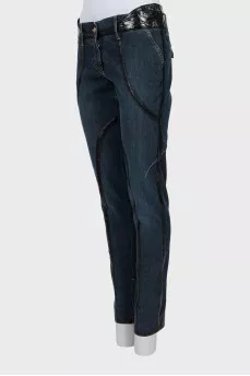 Jeans with faux leather inserts