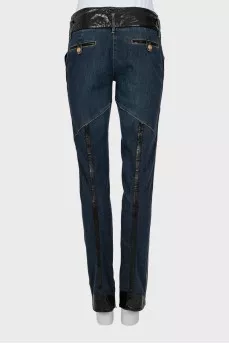 Jeans with faux leather inserts