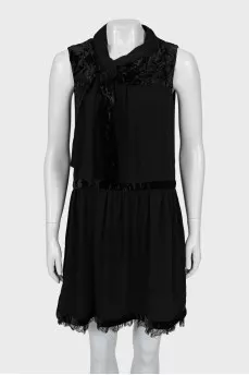 A-line dress with velour inserts
