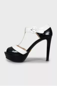 Black and white high heel sandals