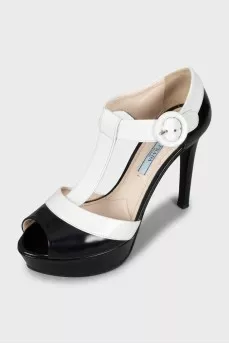 Black and white high heel sandals