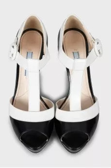 Black and white high heel sandals