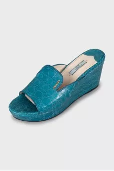 Blue sandals with embossed leather
