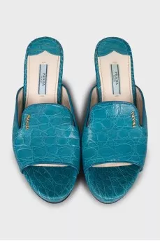 Blue sandals with embossed leather