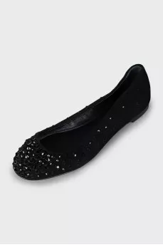 Suede ballet flats with rhinestones