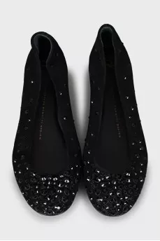 Suede ballet flats with rhinestones