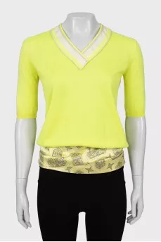 Yellow pullover with silk inserts