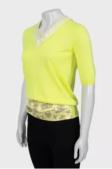 Yellow pullover with silk inserts