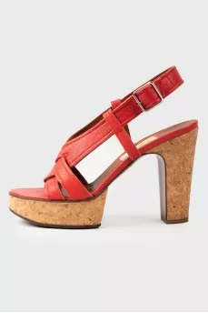 Red leather sandals