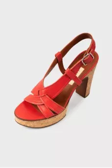 Red leather sandals