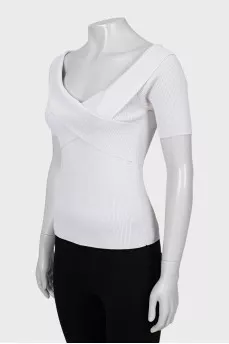 Ribbed T-shirt with a deep neckline