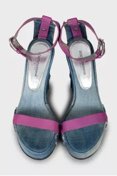 Textile sandals with leather straps