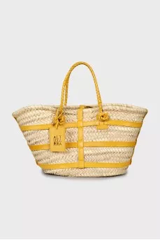 Woven bag with leather straps