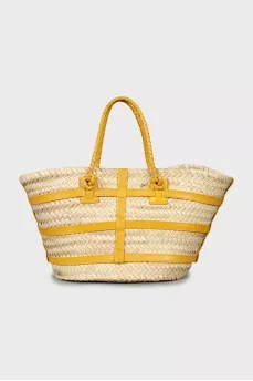 Woven bag with leather straps