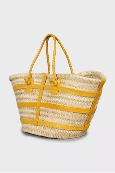 Woven bag with leather straps