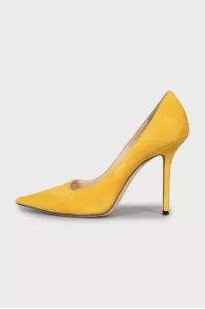 Yellow suede pumps
