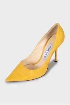 Yellow suede pumps