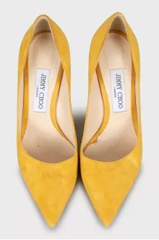Yellow suede pumps