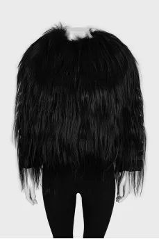 Short black fur coat