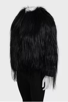 Short black fur coat