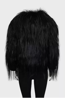 Short black fur coat