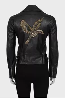 Leather jacket with decor on the back