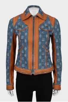 Denim jacket with leather inserts