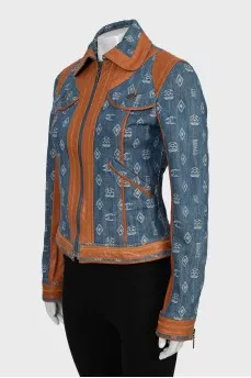 Denim jacket with leather inserts