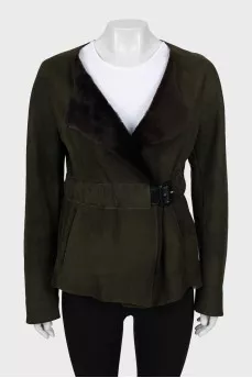 Leather sheepskin coat with belt