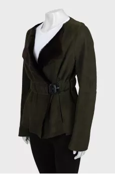Leather sheepskin coat with belt
